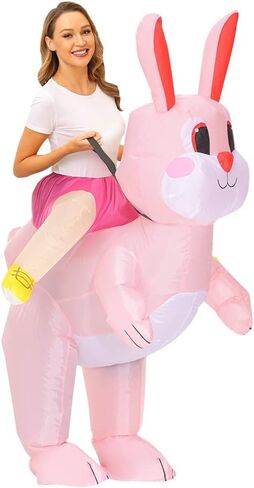 Pink Rabbit Inflatable Costume Easter Bunny Costume Adult Ride on Rabbit Blow Up Suit Easter Inflatable Costume in Kuwait