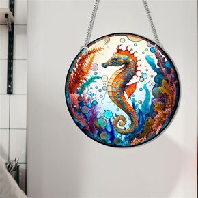 11.8 Inches Seahorse Acrylic Window Hanging Decor Sea Life Underwater World Wall Art Mural for Bedroom Office Garden Indoor Window Decor Gift for Mom Grandma Teacher Ocean Lover