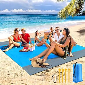 AUUEYY Large Beach Blanket 79''×83'' Double-Sided Waterproof Outdoor Mat with Ground Nails,Lightweight Picnic Blanket for Camping, Hiking, Picnic, Beach, Travel, Sports