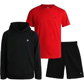 RBX Boys' Sweatsuit Set - 3 Piece Fleece Hoodie Sweatshirt, Sweat Shorts, and Short Sleeve T-Shirt - Activewear Set for Boys