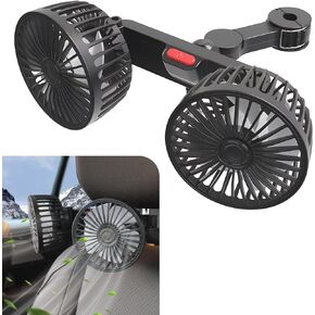 Crynod 1 PC Car Rear Seat Headrest Fan, 9.84" x 4.13" Portable 360-degree Rotating Five-blade Three-speed Adjustable Silent USB Double-head Fan, Auxiliary Cooling Accessory, for Most Models (Black)