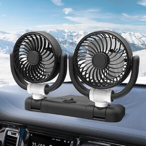 Car Fan - Dual Head USB Fan for Car, (2024 Upgraded) Car Fans Portable Car Cooling Fan - Brushless Motor, 360° Rotation Auto Fans for Car Dashboard, SUV/RV/Truck/Sedan/Cruise/Office, USB Powered