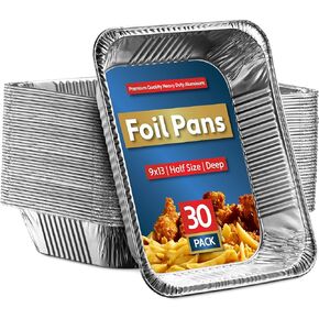 Munfix 30 Pack Aluminum Pans Disposable 9x13 Baking Pan Chafing Trays - Deep Half Size Oven Steam Table Tin Foil Pans - Extra Heavy Duty Foil Pans for Heating, Roasting, Cooking, Storing Food