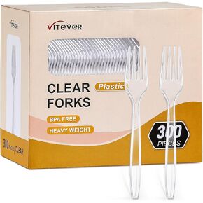 [300 Count] Clear Heavy Duty Plastic Forks, Heavyweight Disposable Forks, Fancy Plastic Cutlery, Elegant Disposable Forks, Plastic Utensils Set, Clear Forks Set