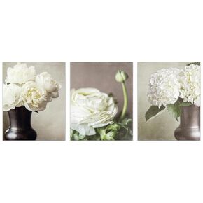 Floral Wall Art Set of 3 SMALL 5x7" Flower Prints - Not Framed - Neutral Beige, Off White, Green, Ivory Botanical Pictures for Bedroom, Bathroom or Office Home Decor