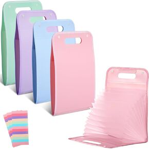 Harloon 4 Pcs Vertical Expanding File Organizer 13 Pockets, A4 Expanding File Folder with Colorful Labels and Expandable Cover Large Capacity for Work School Home Office