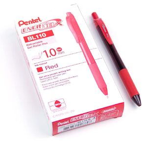 Pentel EnerGel-X Retractable Liquid Gel Pen (1.0mm) Metal Tip, Red Ink, Box of 12 (BL110-B)