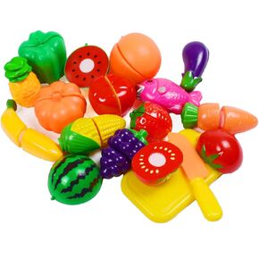 Cutting Fruits Vegetables Set, 16 Pack Play Kitchen Plastic Cutting Food for Kids Pretend Play Kitchen Toys Educational Food Toys for Children Girls Boys Best for 3, 4, 5 Year Olds