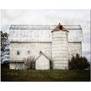 Farmhouse Wall Decor 8x10" Unframed Barn Landscape Print - Country Rustic Picture of a White Barn on a Rural Farm - White, Green, Grey Living Room Art