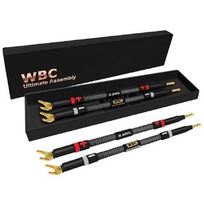 WORLDS BEST CABLES 4 Units - 6 Inch Ultimate - 8 AWG - Ultra-Pure OFC - Premium Audiophile HiFi Speaker Jumper Cables with Eminence Gold Banana & Spade Plugs & Carbon Tweed Jacket