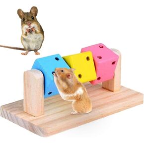 Besimple Hamster Chew Toys, Hamster Enrichment, Guinea Pig Toys and Accessories for Cage, Wood Hamster Platform Chew Toys for Teeth, Dwarf Hamster Chews, Colorful Wooden Block for Small Pets