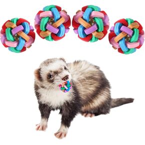 4 Pack Ferret Toys Balls Colorful Bouncy Rubber Balls with Built-in Bell Ferret Teeth Grinding Wiggle Ball Interactive Sound Toy Exercise Play Scratch Chew Toys for Indoor Pet Ferret Cat Dog (4 Pack)