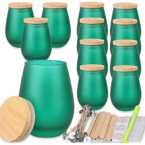 MILIVIXAY 12 Pack 14oz Candle Jars with Bamboo Lids and Candle Making Kits - Matte White Candle Jars,Bulk Empty Oval Design Design Glass Candle Jars for Making Large Candles- Spice, Powder Containers.