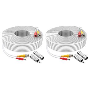 2Pack 100Feet BNC Video Power Cable Pre-Made All-in-One Camera Video BNC Cable Wire Cord White Color for Surveillance CCTV Security System with Connectors (BNC Female and BNC to RCA)