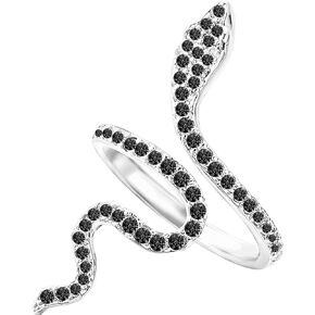 Wishlilly Sterling Silver Snake Ring with Black Crystals Black Crystal Ring for Her •