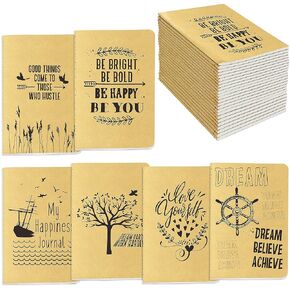 JOYO 24 Pack Kraft Unlined Notebook Journal Pocket Notebook with 6 Designsin (80 pages, 4" x 5.7")