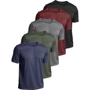 5 Pack Mens Short Sleeve Quick Dry Active Athletic T Shirt Running Gym Workout Tee Tops