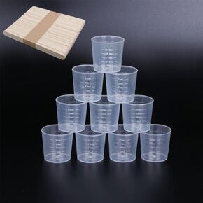 60 Pcs Plastic Graduated Cups 30ml/ 1ounce Transparent Scale Cups Epoxy Mixing Cups, with 50 Pack Wooden Stirring Sticks for Mixing Paint, Stain, Epoxy, Resin