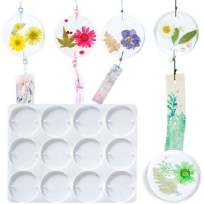 Resin Circle Molds 12 Cavity Deep Round Epoxy Resin Molds Silicone Molds for DIY Art Resin Casting Molds,Cavity Circle Epoxy Resin Mold for DIY Wind Chimes, Keychain, Small Coaster