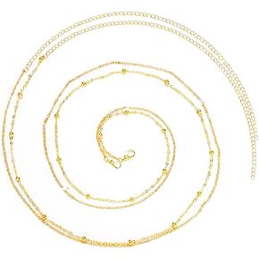 RIJXU 24in-53in Gold Belly Chain Jewelry for Women Layered 18K Gold Plated Belly Beads for The Waist Plus Size Body Chains