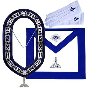 MASONIC BLUE LODGE OFFICER SENIOR WARDEN APRON SILVER CHAIN COLLAR AND JEWEL