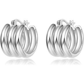 STATLOVE Small Chunky Gold Hoop Earrings for Women Hypoallergenic 925 Sterling Silver Post Lightweight 14k Gold Plated Thick Hoop Earrings for Girls