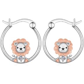 Lion Earrings 925 Sterling Silver Lion Hoop Earrings Cute Animal Lion Jewelry Gifts for Women Girls