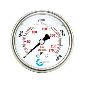 2 1-2" Pressure Gauge, All Stainless Steel Wetted Parts, Case, Connection, Liquid Filled, 0-15 psi/kPa, Back Mount 1/4" NPT