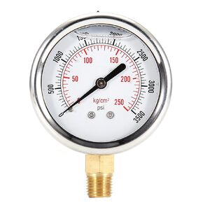 Liquid Filled Hydraulic High Pressure Gauge, 0-3500 PSI Stainless Steel Liquid Filled Pressure Gauge for Air Gas Water Oil Pressure Test