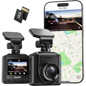 Dash Cam Wi-Fi 2K، بطاقة 64G مجانية، تدعم وحدة GPS الخارجية، كاميرا سيارة صغيرة مع تطبيق، كاميرا أمامية للسيارات، وضع انتظار 24 ساعة، مستشعر G، تسجيل حلقي in Kuwait