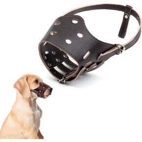 Wagably Brown Leather Muzzle for Dogs - Secure Basket - Breathable and Adjustable - Soft Muzzle for Medium Large Breeds - Anti Biting Barking Chewing - Adjustable with Two Straps Helps Prevent Biting