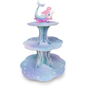Decor365 Pink Mermaid Cupcake Stand for Mermaid Birthday Decoration Kids Under The Sea Party Decorations Ocean Beach Pool Side Girl Birthday Party Cake Decorating Supplies