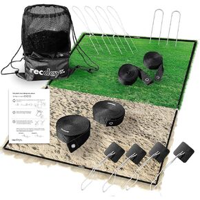 Recdays Volleyball Lines: Premium 2-in-1 Grass Volleyball & Beach Volleyball Lines, 2" Volleyball Court Lines with Anchors & Stakes, Durable Drawstring Mesh Bag, AVP Official Court Size 26’3" x 52’6"