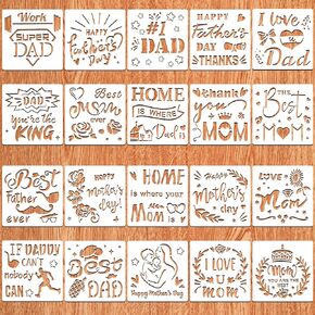 HOWAF 20 pcs Happy Mother's Day Father's Day Stencils, 6 x 6 Inch Reusable Mom Letter Painting Stencil Templates Father's Day Reusable Stencils for DIY Crafts Scrapbooking Home Wall Decor