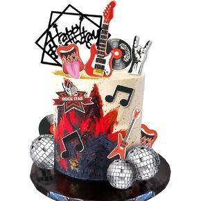 Guitar Cake Toppers Music Theme Birthday Cake Toppers Electric Guitar Model Rock And RollCake Decorations For Rockstar Theme Party Guitar Party Bass Party Supplies (Red)