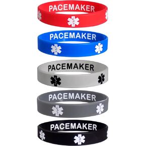 PACEMAKER Discreet Medical Alert ID Silicone Bracelets Wristbands 5 Pack