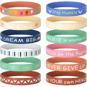 Morcheiong 24 Pieces Motivational Rubber Wristbands Black Inspirational Quote Silicone Bands Unisex Style- 12 Designs