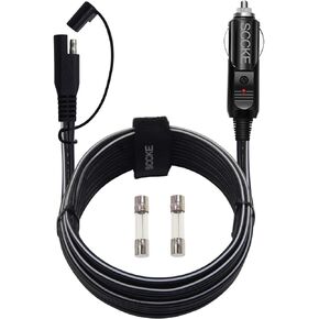 SCCKE 10FT 14WG 12V Cigarette Lighter Plug to SAE Quick Release Adapter Extension Charging Cable With 20A Fuse and LED Light