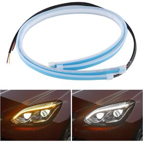 2PCS White-Amber Streamers LED Light Strip for Car Head Light Day Running Light/Turn Signal Bulbs,Cuttable&Waterproof,Universal 12V Exterior Car LED Light Truck SUV Car Decorations