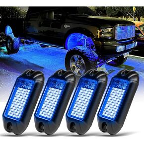 Nicoko 4Pods أضواء الصخور LED باللون الأزرق النقي 7200 لومن أضواء الصخور عالية الطاقة ضوء النيون تحت التوهج لشاحنات السيارات ATV UTV SUV قارب Underbody Glow Trail Rig Lights IP68 مقاوم للماء