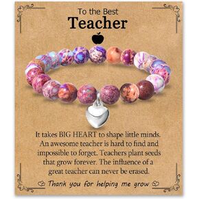 EPIRORA Teacher Appreciation Gifts for Women, Natural Stone Elastic Bead Bracelets for Female, Teacher's Day Graduation Birthday Retirement Jewelry Gift for Teachers