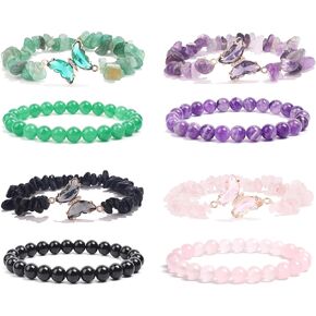 MOZAKA 8 قطع سوار كريستال للنساء القلق كريستال مطرز أساور فراشة سحر شفاء حجر الطبقات سوار هدايا للنساء in Kuwait