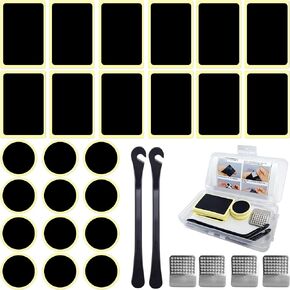 Lianxuia 30 Pcs Bicycle Tire Repair Kit, Bicycle Inner Tire Patch Kits, with Square and Round Self-Adhesive Tire Patch, Metal Lever, and Rasps, Portable Storage Box, for Road Mountain Bike