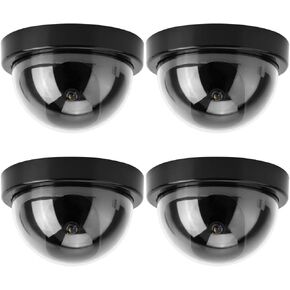 Outdoor Camera Dummy Security Cameras Fake D,Surveillance Cameras 4Pcs Dome Simulation Camera CCTV Dummy Fake Security Camera with Flashing Led Light (White) (Black)