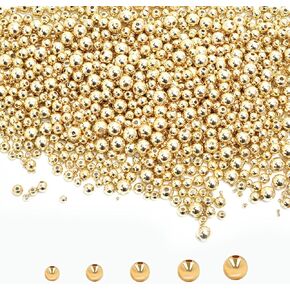 500pcs 18K Gold Filled Spacer Beads，Round Bracelet Beads,Seamless Smooth Metal Brass Beads，Lasting Round Spacer Beads for DIY Necklace Bracelet Jewelry Making (Gold 2mm)