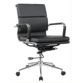 Ribbed Office Desk Chair High Back Ergonomic Chair with Wheels Cute Modern Executive Chair Bonded Leather Lumbar Support Computer Chair Swivel Tilt, Black