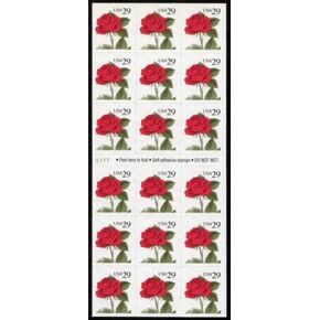Single RED Rose #2490 Single Sided Booklet of 18 x 29¢ US Postage Stamps