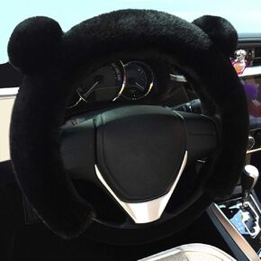 Universal Fluffy Steering Wheel Cover CXTIY Fashion Cute Cartoon Shape Winter Car Warm Covers for Women Girls (15 inch, Black)