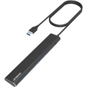 Ultra Slim Super-Speed 7-Port Compact Low-Power USB 3.0 Data Hub with USB-C Charging Port for Laptop/PC (2FT)
