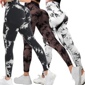 MOOVIAMS 3-Piece Tie Dye Butt Lifting Leggings for Women Seamless Workout Legging Set High Waisted Tummy Control Yoga Pants